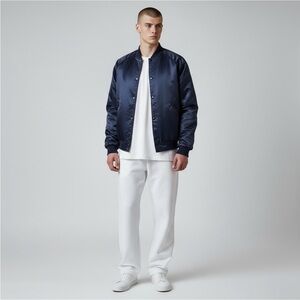 Vintage Cardinal Lightweight Satin Baseball Jacket NWT Navy